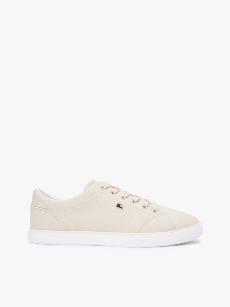 Beige Low Profile Canvas Lace-Up Trainers  Women