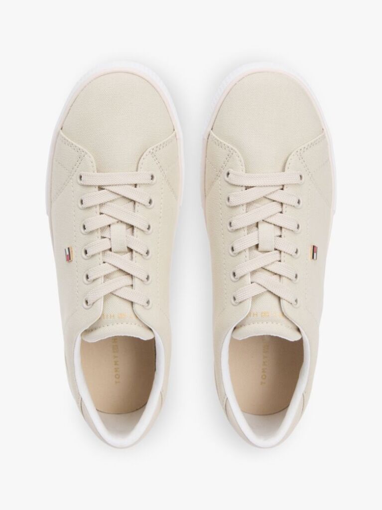Beige Low Profile Canvas Lace-Up Trainers  Women
