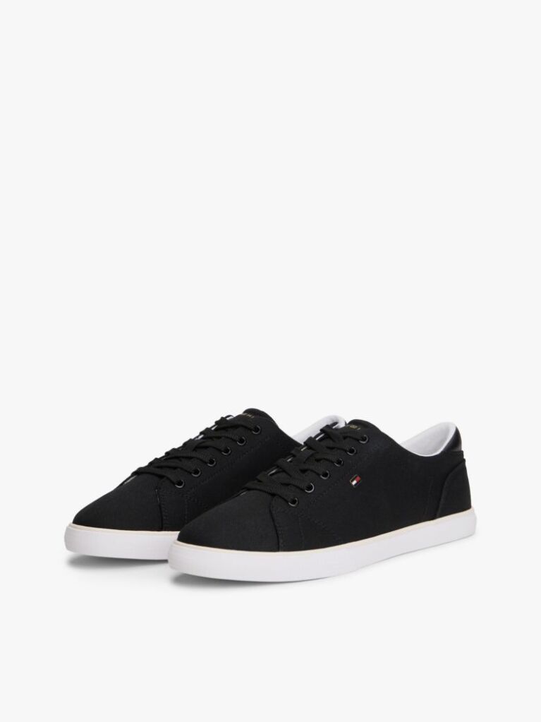 Black Low Profile Canvas Lace-Up Trainers  Women