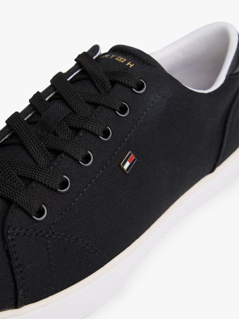 Black Low Profile Canvas Lace-Up Trainers  Women