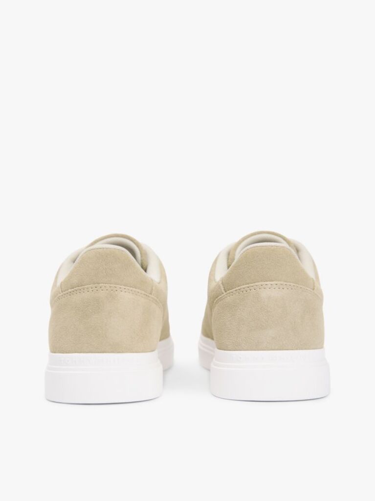 Beige Suede Metallic Logo Cupsole Trainers  Women