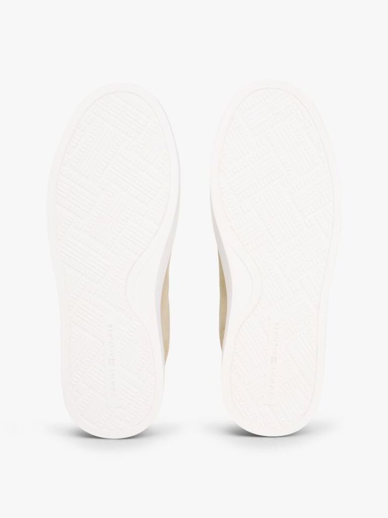 Beige Suede Metallic Logo Cupsole Trainers  Women