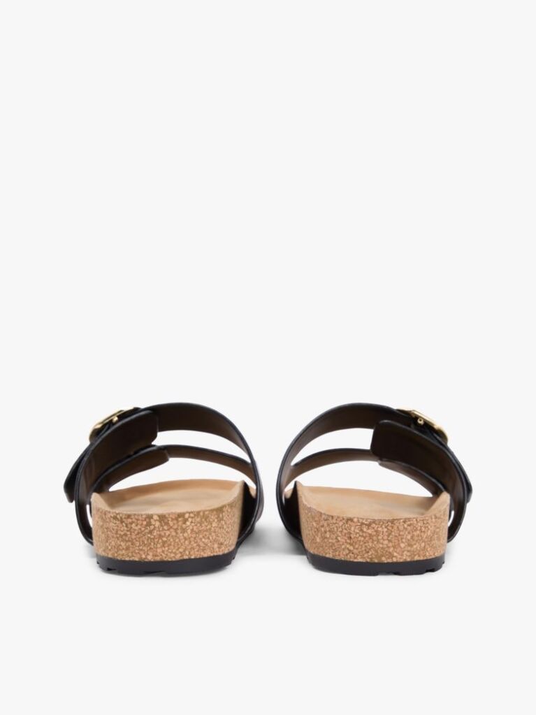 Black Leather Double Strap Cork Sandals  Women