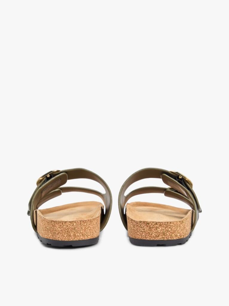 Green Leather Double Strap Cork Sandals  Women