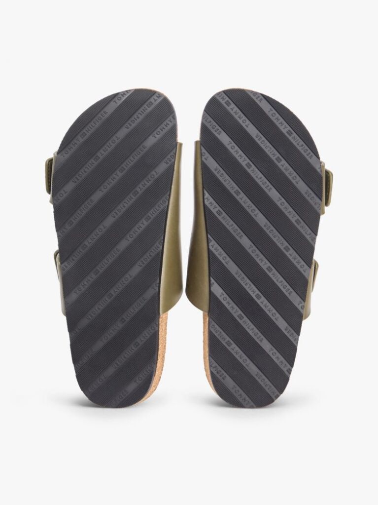 Green Leather Double Strap Cork Sandals  Women