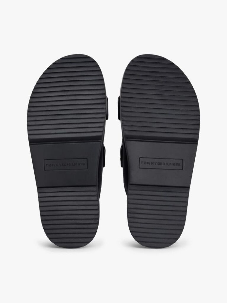 Black Leather TH Monogram Double Strap Sandals  Women