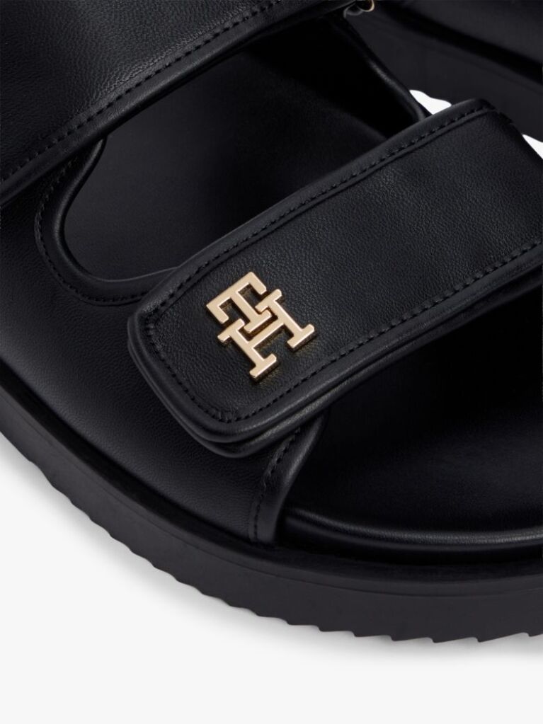 Black Leather TH Monogram Double Strap Sandals  Women