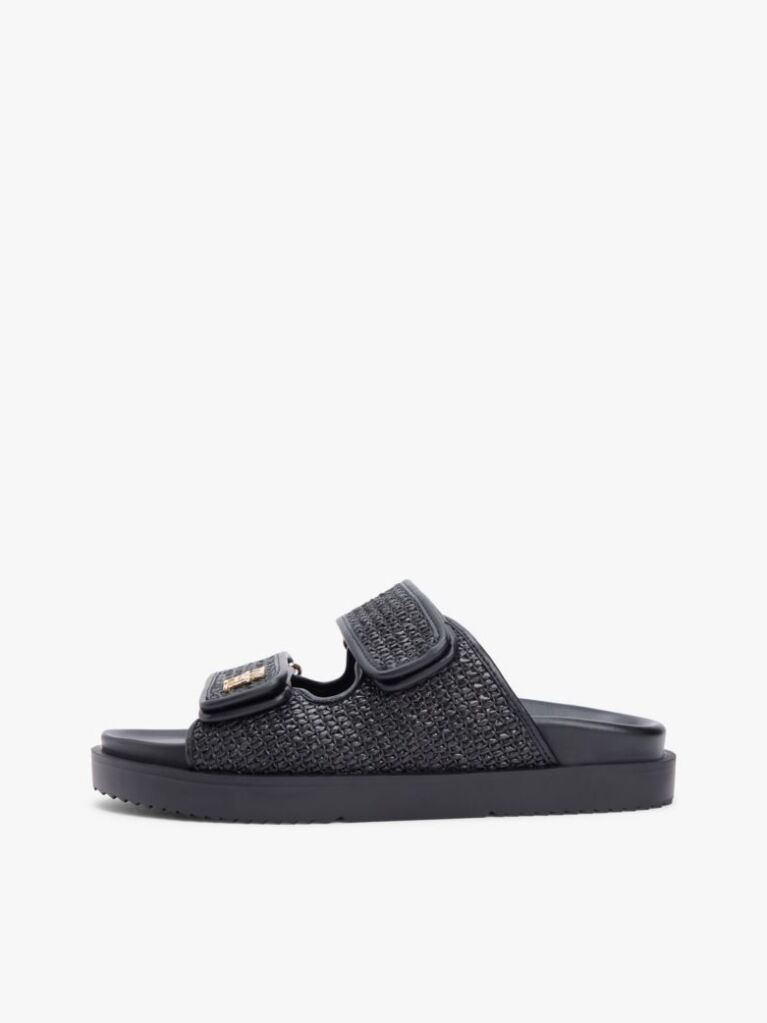 Black Raffia TH Monogram Double Strap Sandals  Women