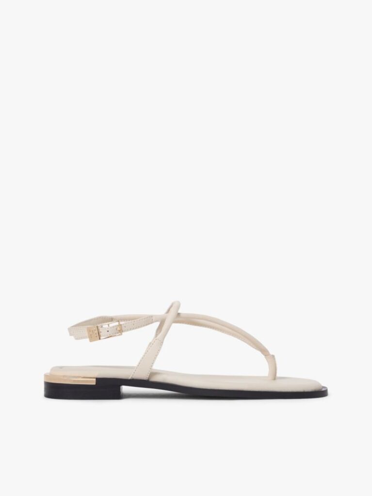 Beige Leather TH Monogram Gold-Tone Heel Sandals  Women