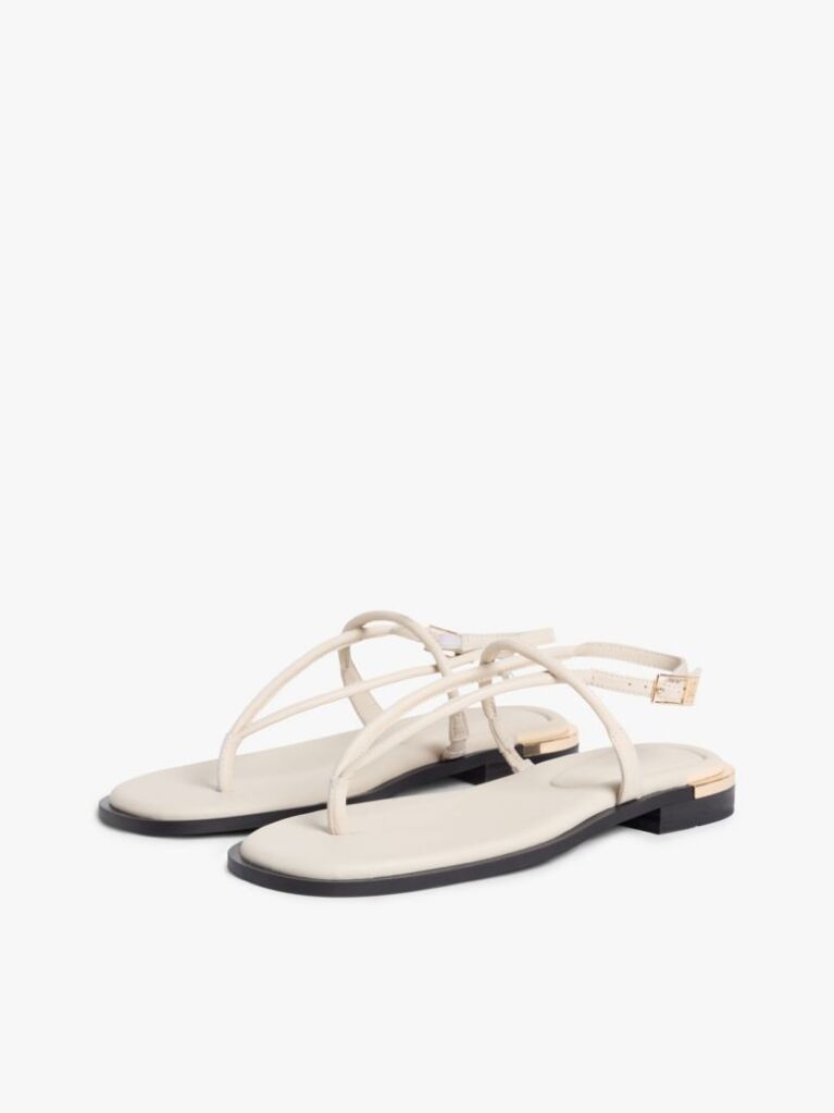 Beige Leather TH Monogram Gold-Tone Heel Sandals  Women