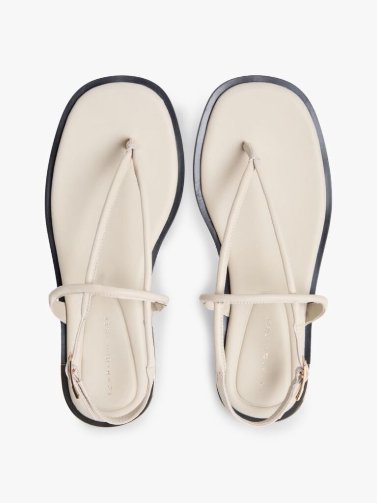 Beige Leather TH Monogram Gold-Tone Heel Sandals  Women