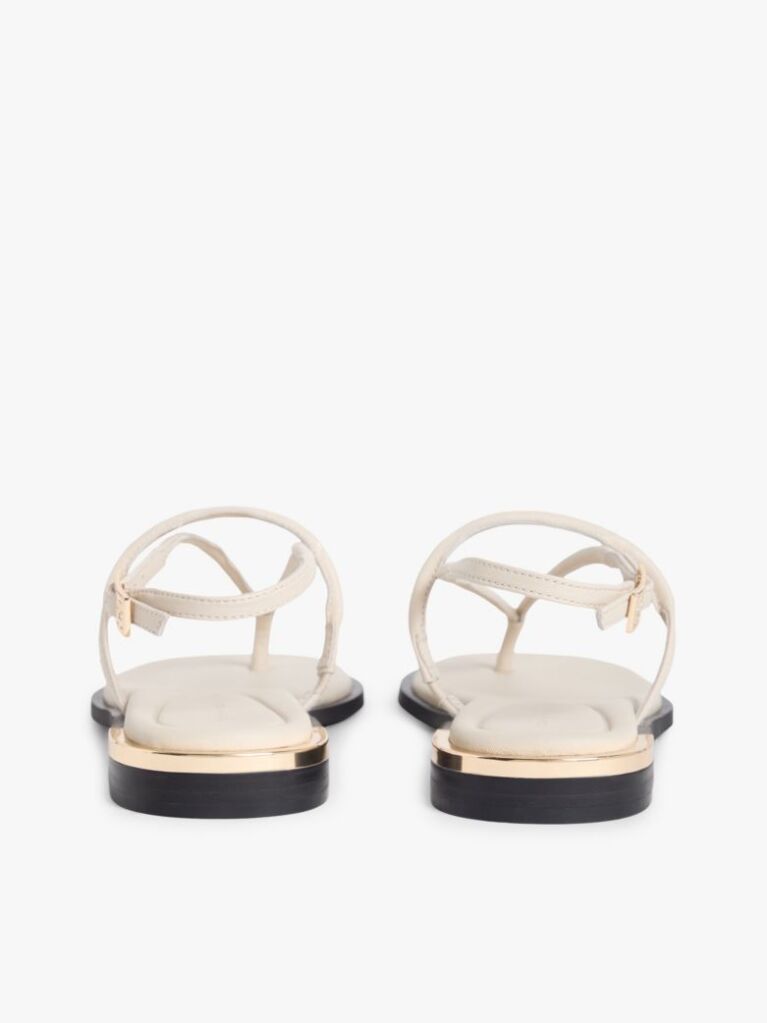 Beige Leather TH Monogram Gold-Tone Heel Sandals  Women