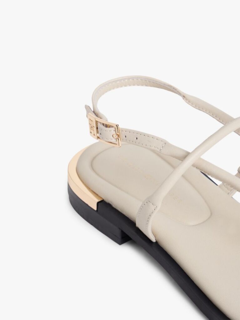 Beige Leather TH Monogram Gold-Tone Heel Sandals  Women