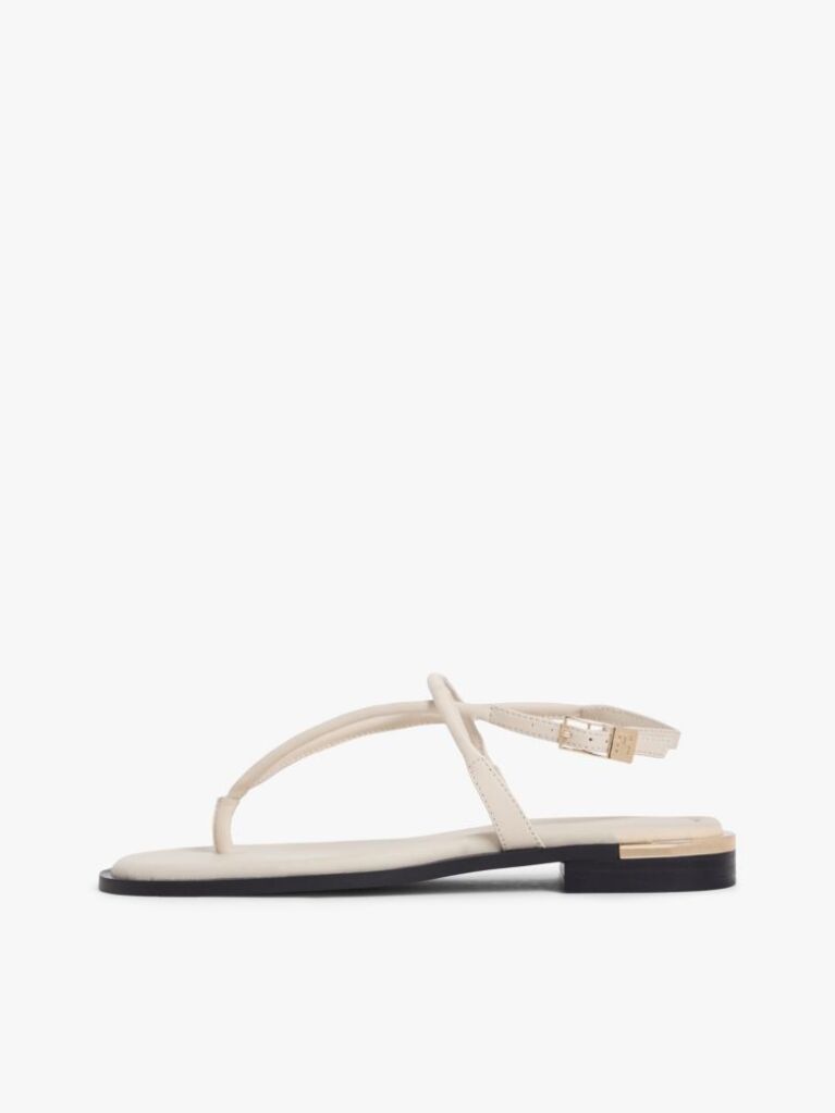 Beige Leather TH Monogram Gold-Tone Heel Sandals  Women