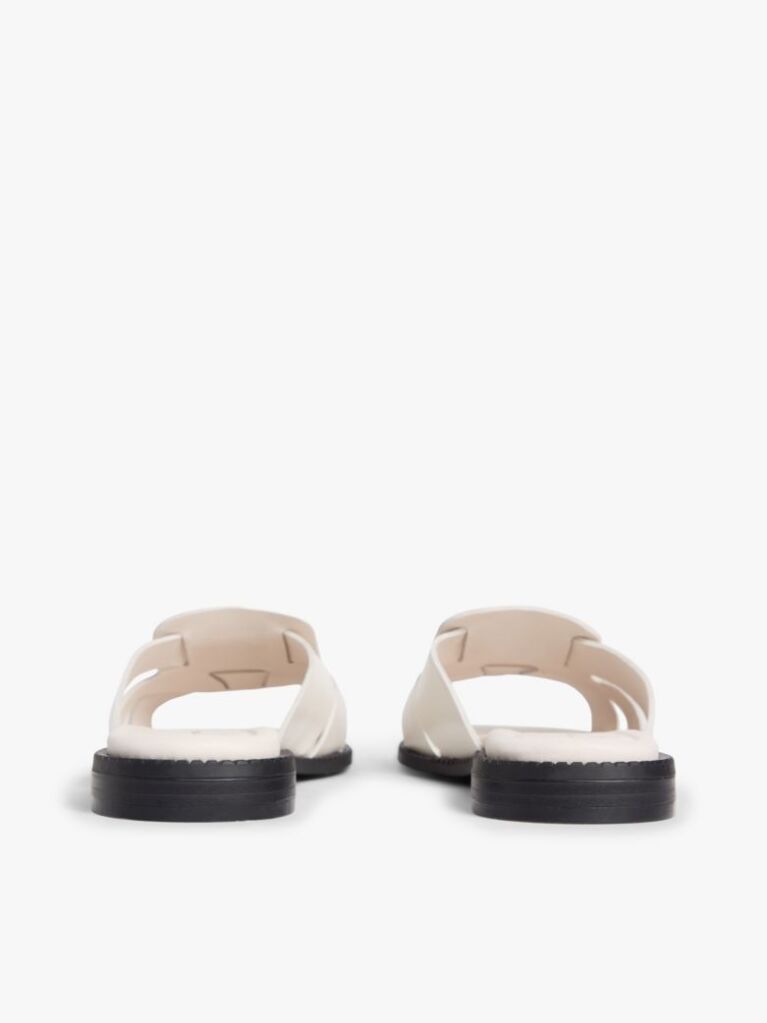 Beige Leather Crest Square Toe Sandals  Women