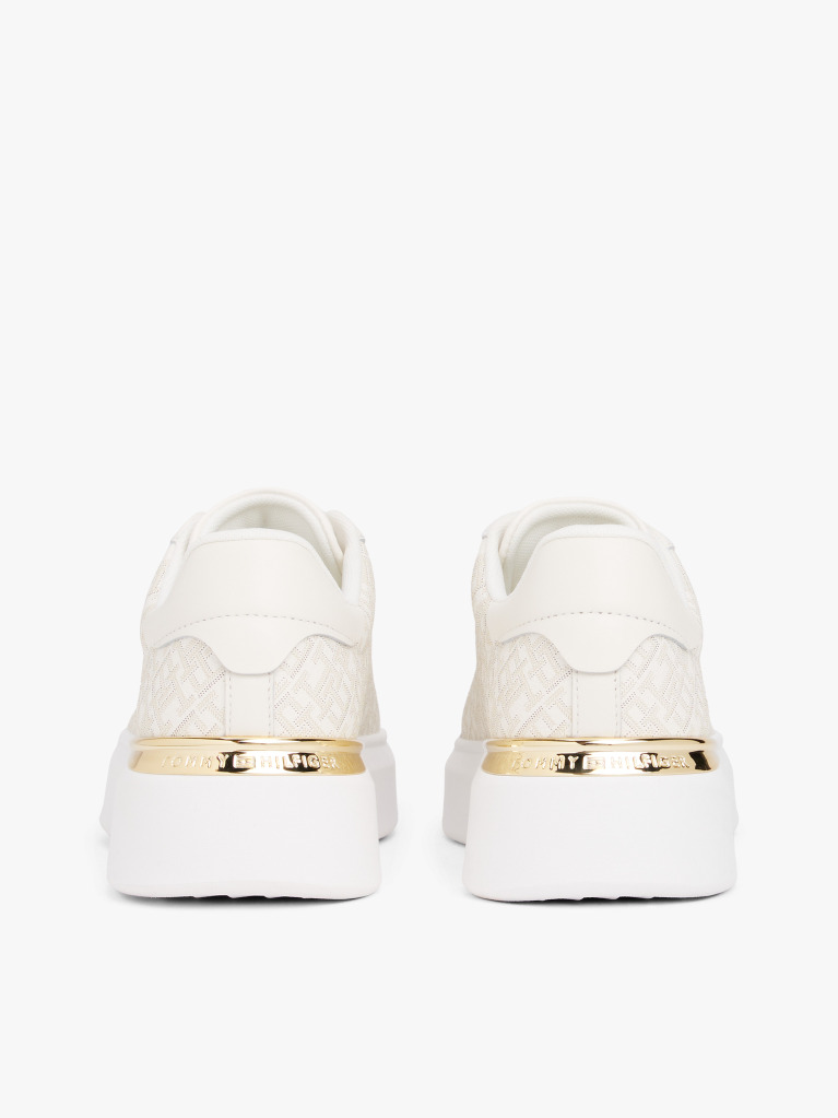 Μπεζ TH Monogram Δερμάτινα Sneakers Με Πλατφόρμα  Γυναίκες
