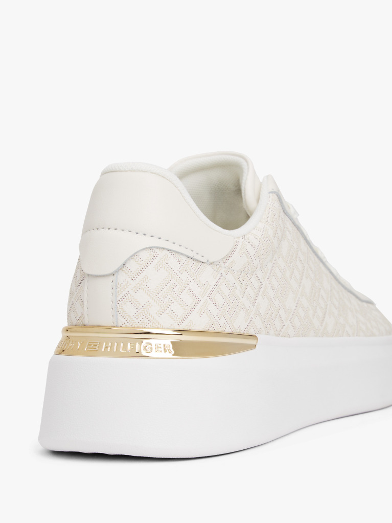 Μπεζ TH Monogram Δερμάτινα Sneakers Με Πλατφόρμα  Γυναίκες