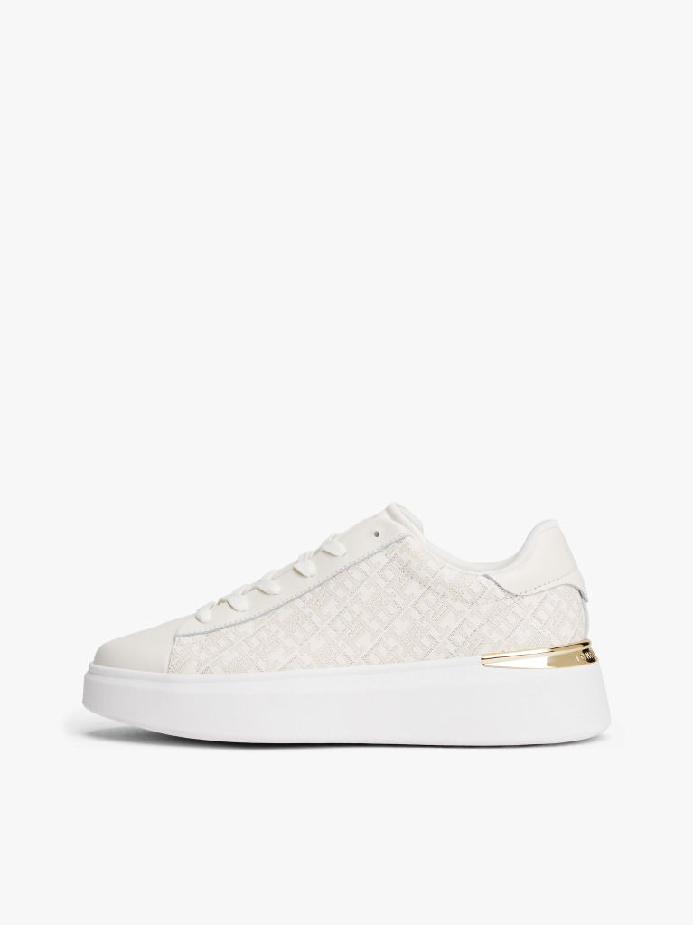 Μπεζ TH Monogram Δερμάτινα Sneakers Με Πλατφόρμα  Γυναίκες