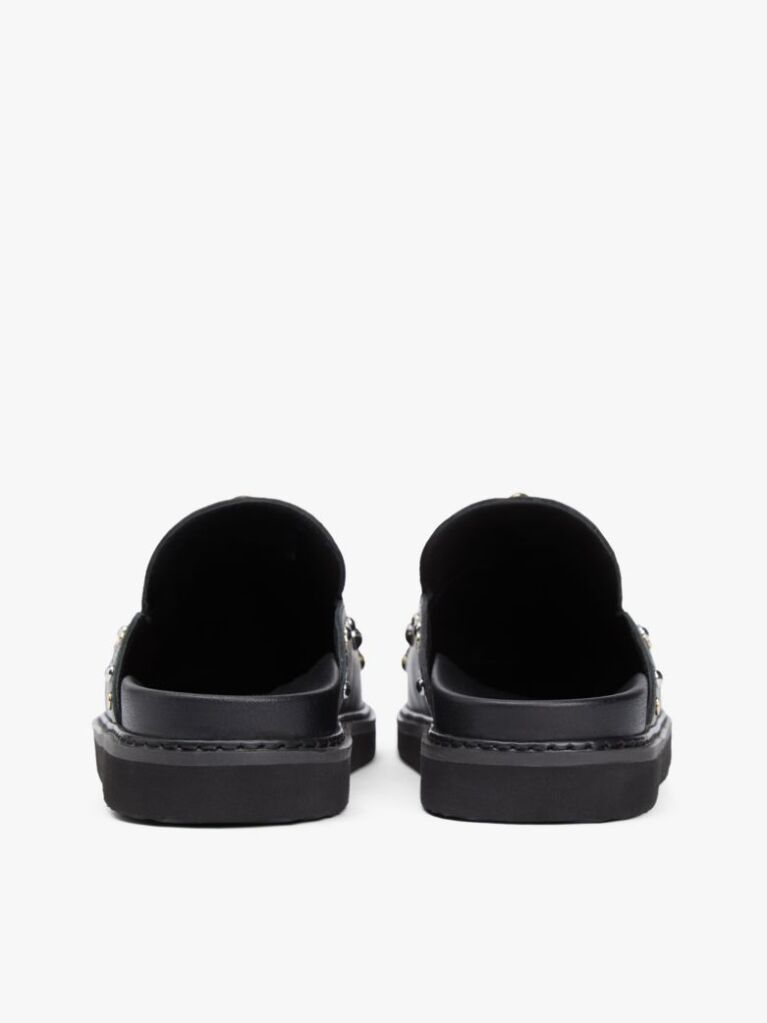 Black TH Monogram Stud Embellished Leather Mules  Women