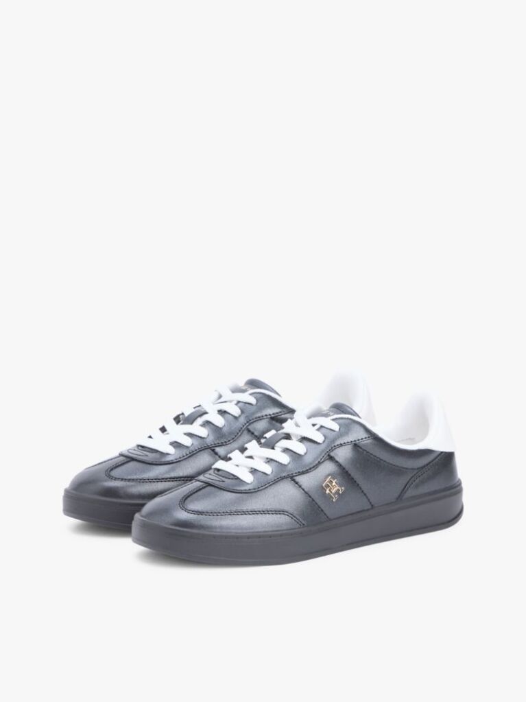 Black TH Monogram Metallic Trainers With Leather  Women