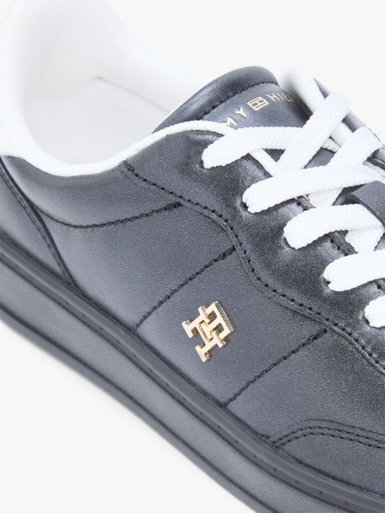 Black TH Monogram Metallic Trainers With Leather  Women