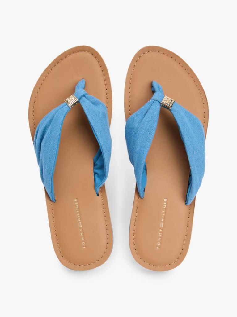 Blue TH Monogram Plaque Hemp Flip-Flops  Women