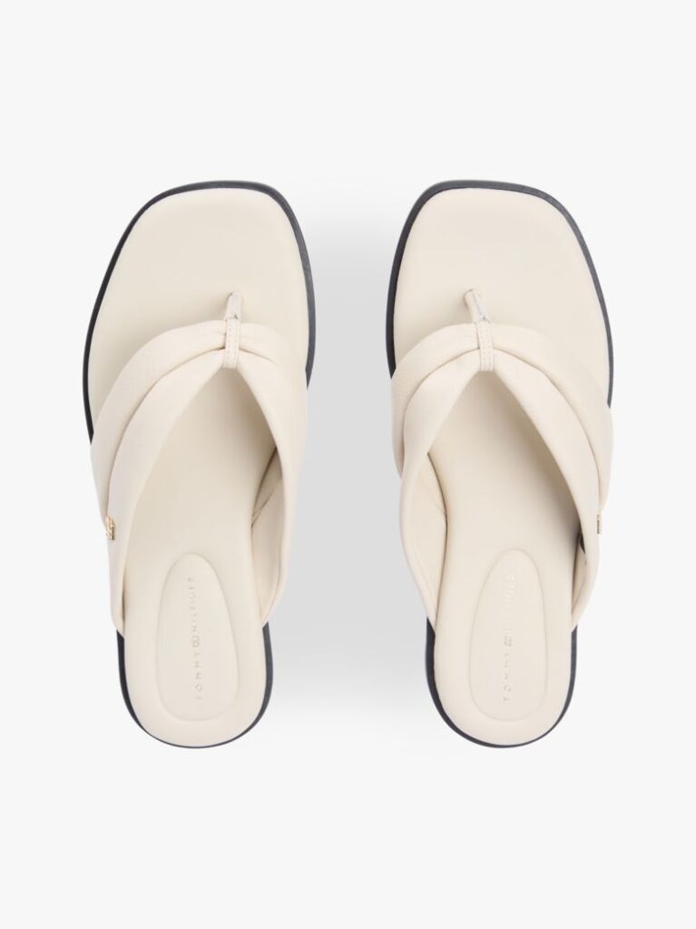 Beige Leather Toe Post Flat Sandals  Women