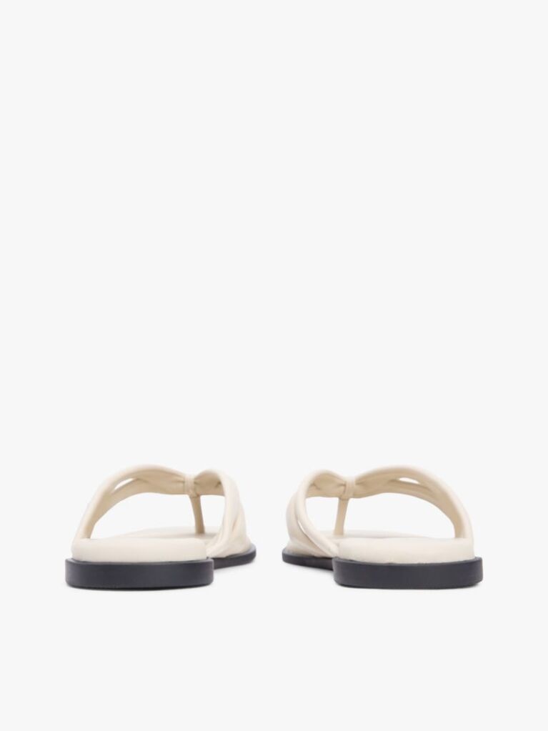 Beige Leather Toe Post Flat Sandals  Women