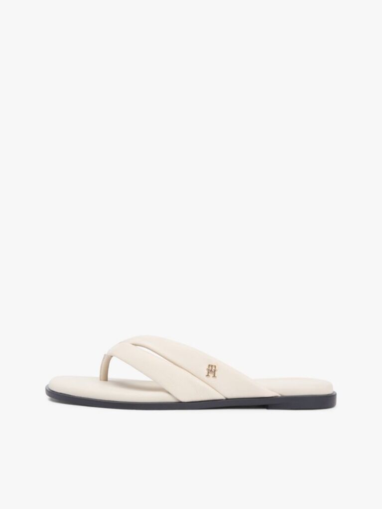 Beige Leather Toe Post Flat Sandals  Women