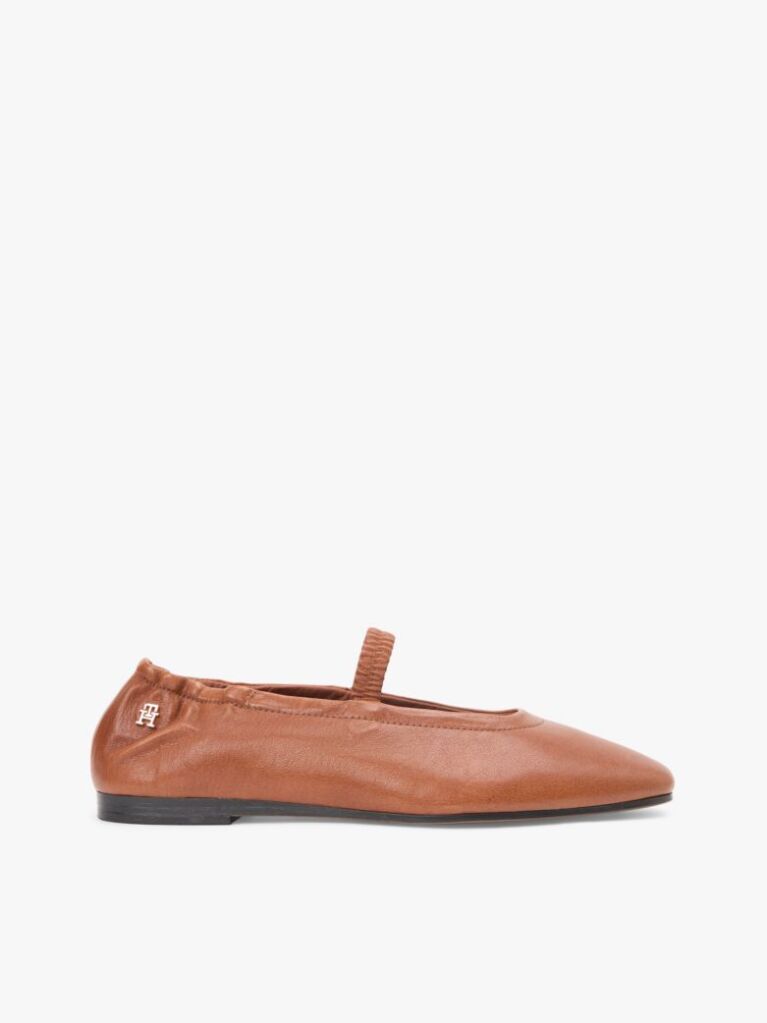 Brown Leather Elasticated Strap Ballerinas  Women
