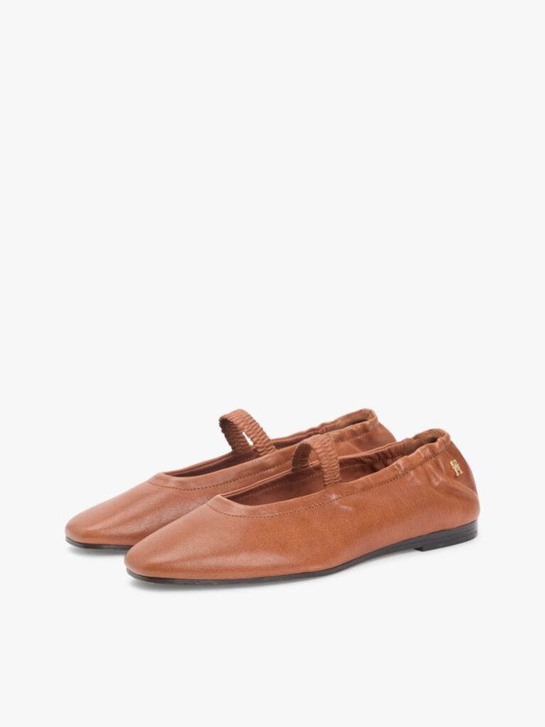 Brown Leather Elasticated Strap Ballerinas  Women