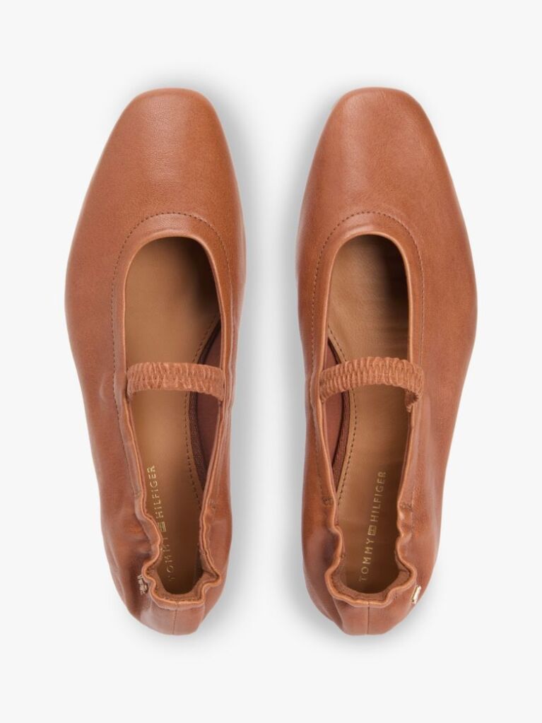 Brown Leather Elasticated Strap Ballerinas  Women
