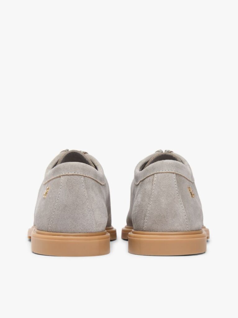 Grey TH Monogram Suede Moc Toe Loafers  Women