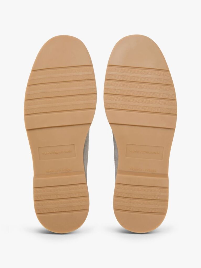 Grey TH Monogram Suede Moc Toe Loafers  Women