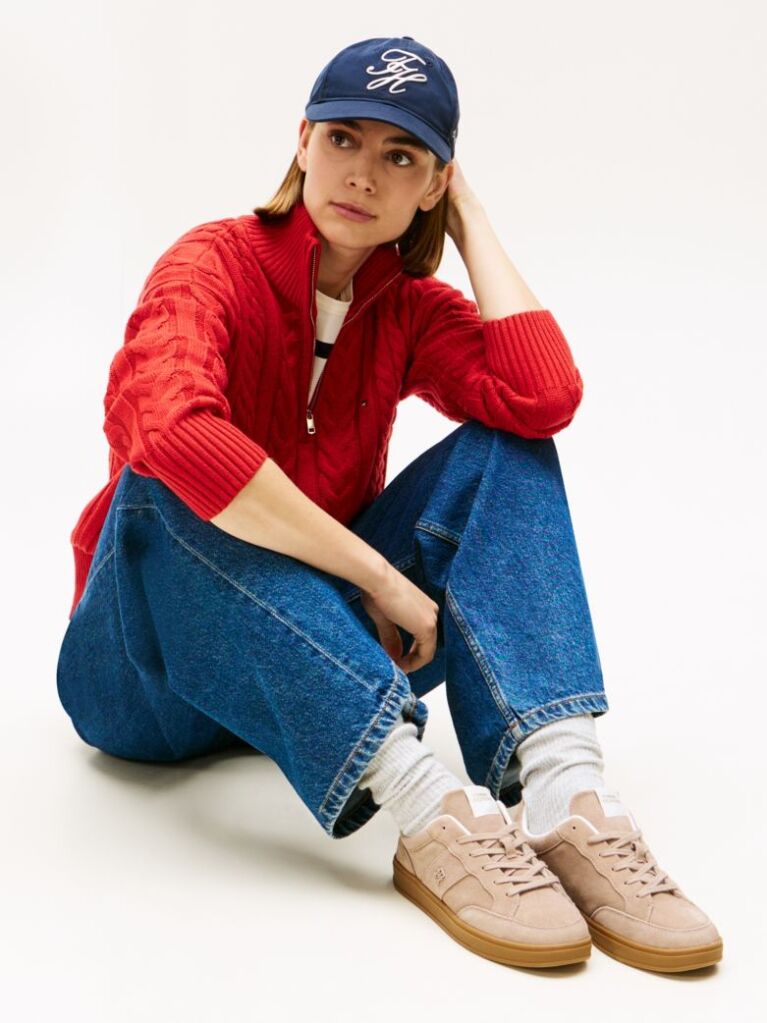 Pink TH Monogram Suede Court Trainers  Women