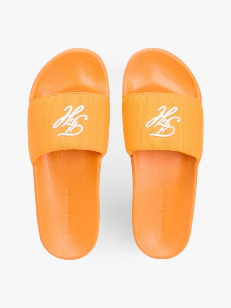 Orange Logo Embroidery Canvas Pool Slides  Women