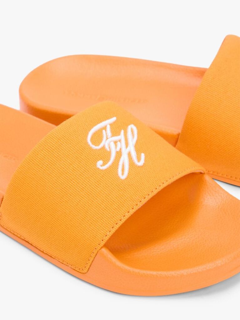 Orange Logo Embroidery Canvas Pool Slides  Women