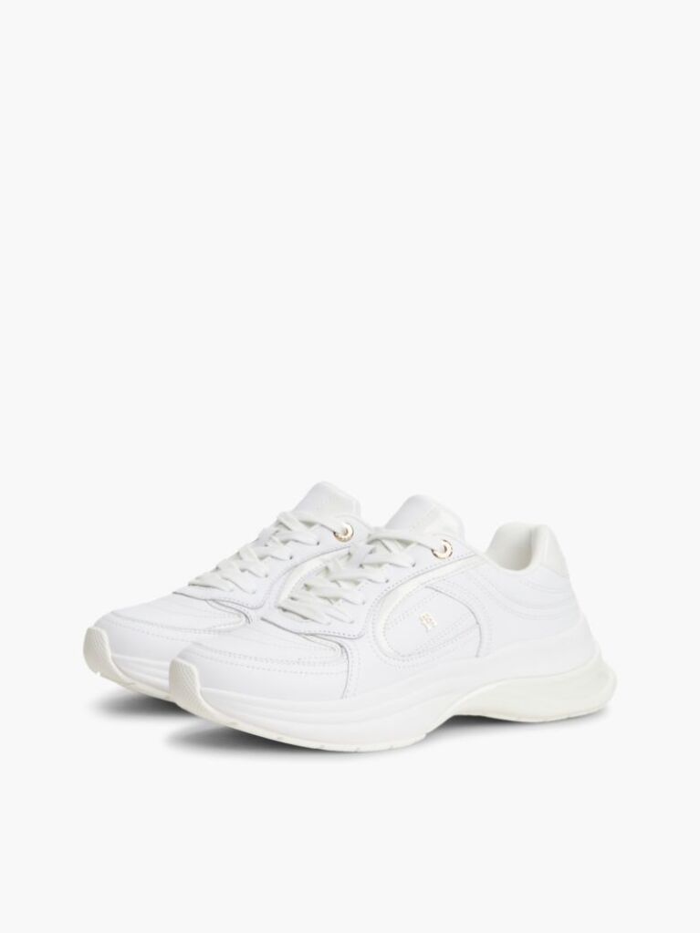 White TH Monogram Leather Chunky Sneakers  Women