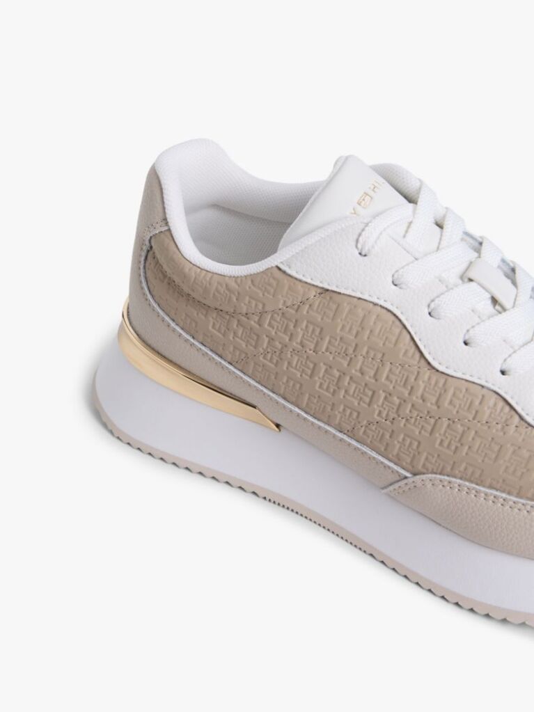 Beige TH Monogram Leather Mixed Texture Trainers  Women