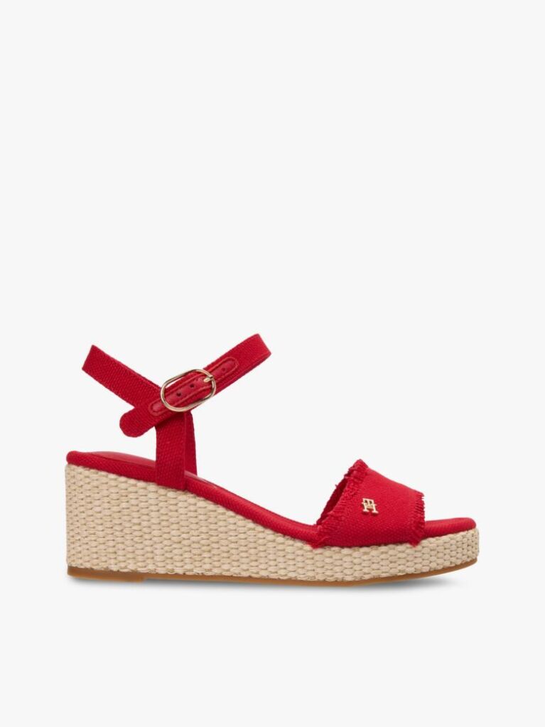 Red TH Monogram Woven Wedge Espadrilles  Women