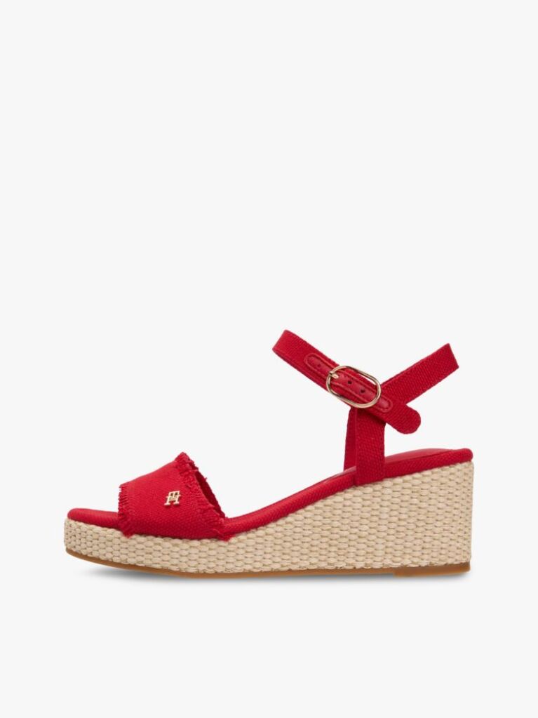 Red TH Monogram Woven Wedge Espadrilles  Women
