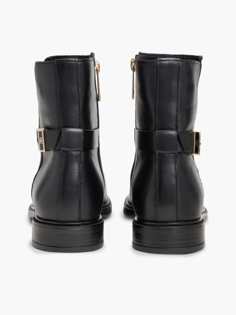 Black Leather TH Monogram Buckle Ankle Boots  Women