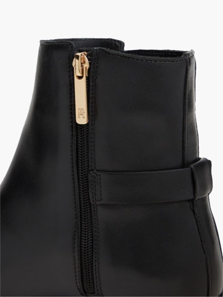 Black Leather TH Monogram Buckle Ankle Boots  Women