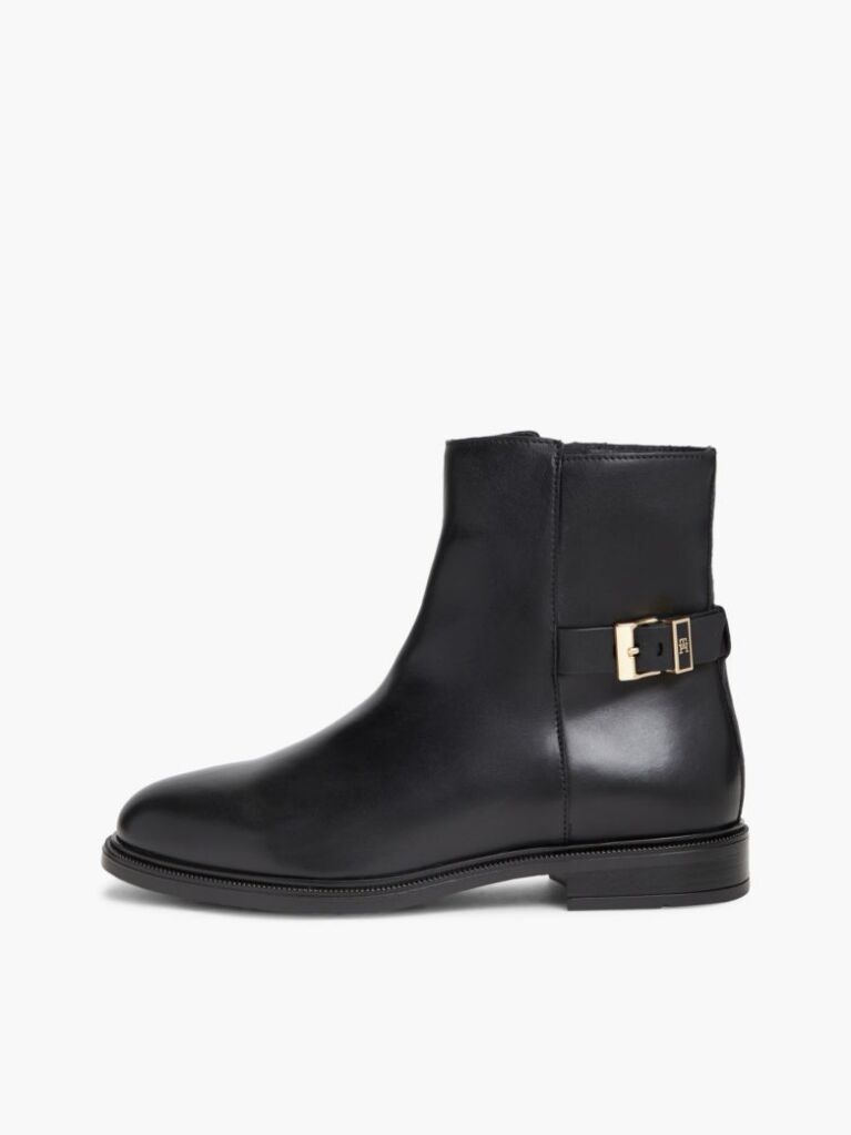Black Leather TH Monogram Buckle Ankle Boots  Women