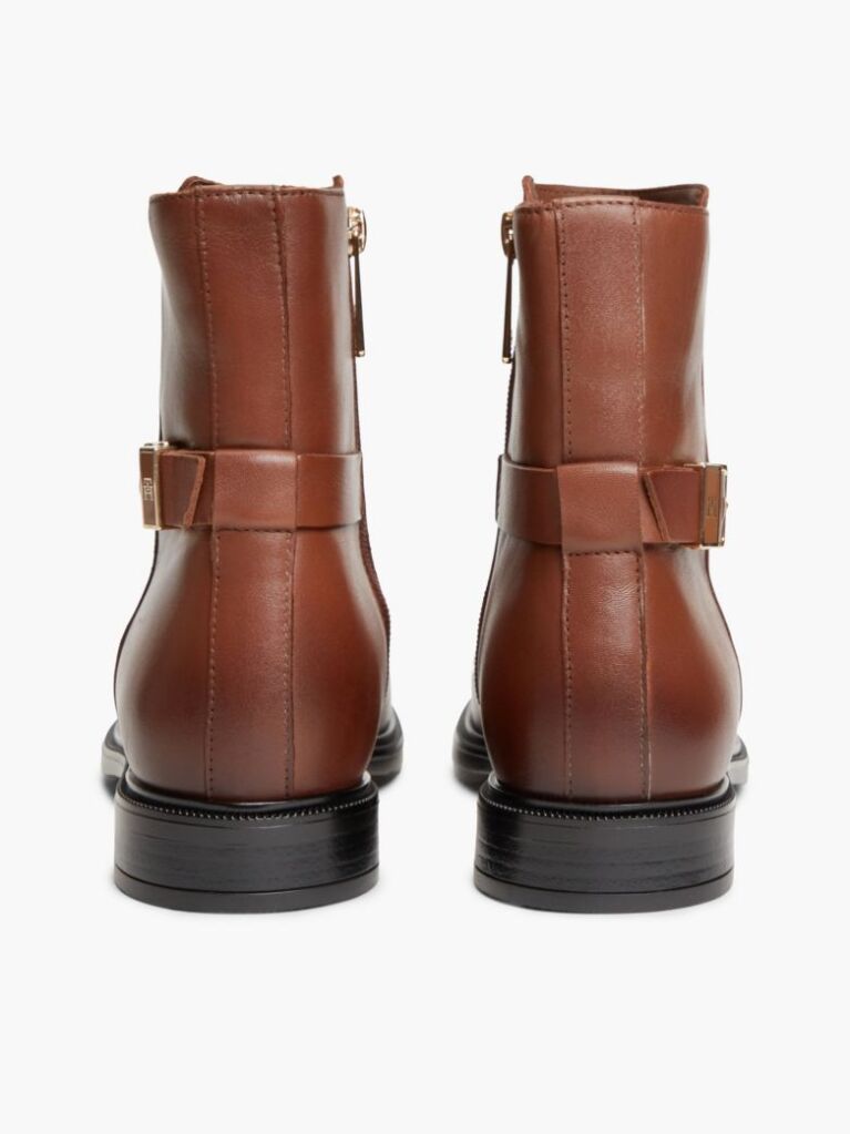 Brown Leather TH Monogram Buckle Ankle Boots  Women