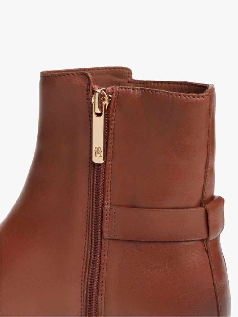 Brown Leather TH Monogram Buckle Ankle Boots  Women
