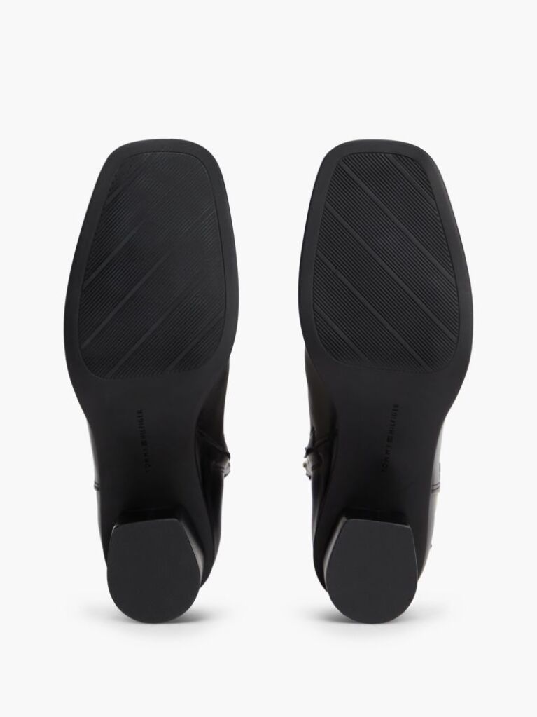 Black Leather Buckle Strap Block Heel Ankle Boots  Women