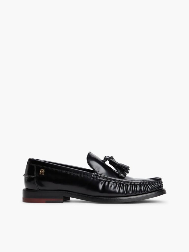 Black New York Label Shiny Leather Tassel Loafers  Women