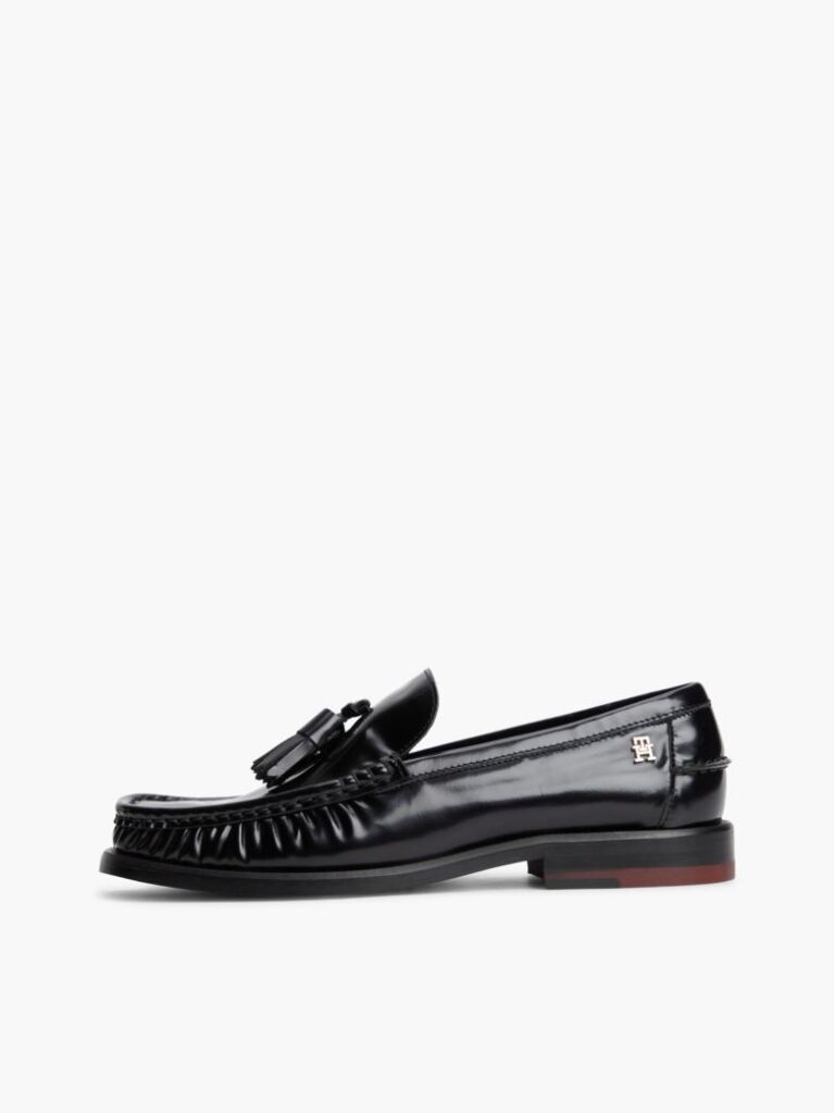 Black New York Label Shiny Leather Tassel Loafers  Women