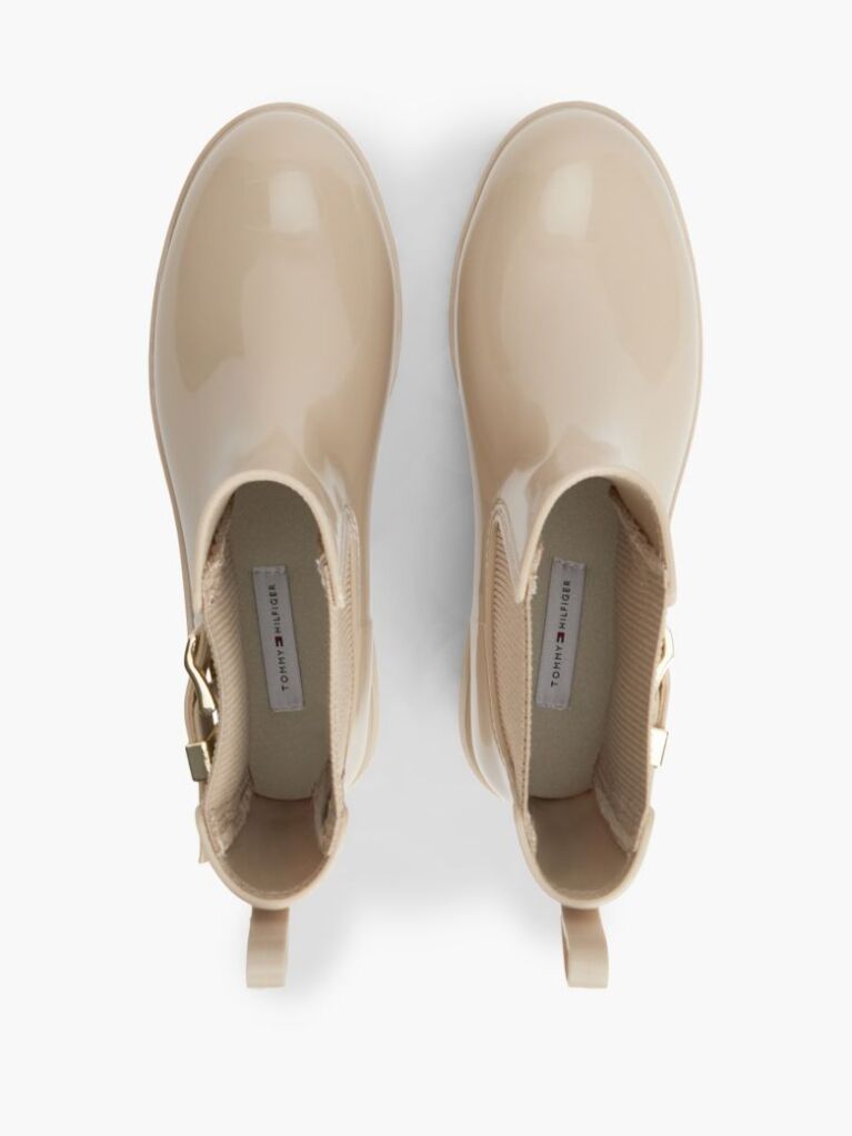 Beige Shiny Buckle Cleat Rain Boots  Women